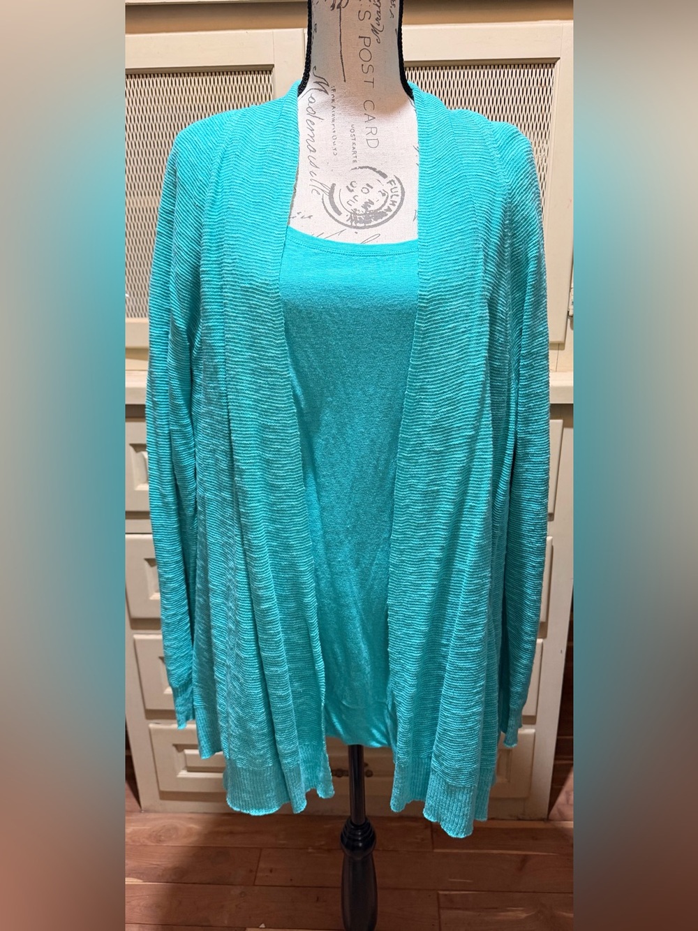 Eileen Fisher Seabreeze Linen Rib Knit Cardigan & Box Top Set